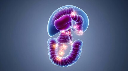 3D representation of a jellyfish anatomy in vibrant colors.