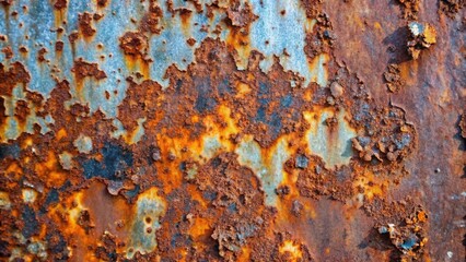 A Close-Up View of Rusted Metal with Patches of Blue and Orange