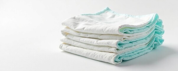 Soft, absorbent layers of disposable diaper material folded neatly on white background, paper, soft