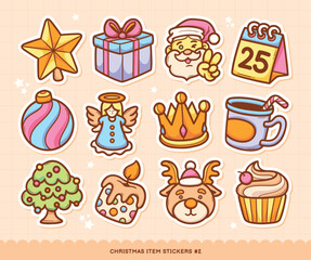 Merry Christmas Stickers Doodle Color Vector Collection 