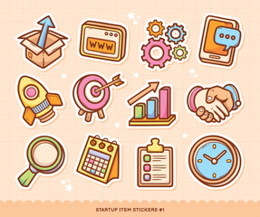 Startup Stickers Doodle Color Vector Collection 