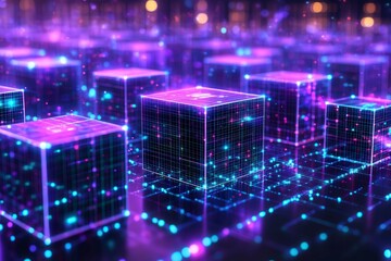 Obraz premium Futuristic Abstract 3D Cubes with Colorful Lights