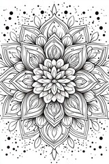 Ornate Black and White Mandala Flower Design.