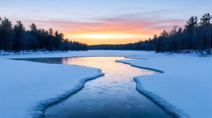 Serene Winter Landscape with Sunset Reflections