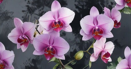 Watercolor orchid flowers with textured brush strokes , bold, nature