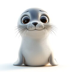 Fototapeta premium 3D illustration of a seal showing a smooth, rounded body, large eyes and whiskers, isolated on a white background.