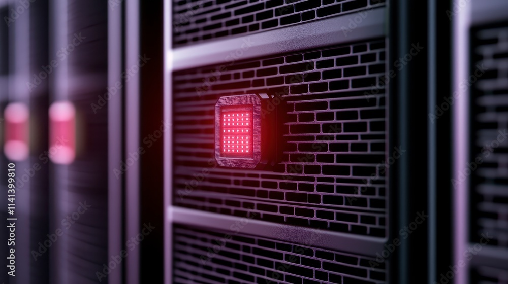 Poster a close-up of a digital circuit board with glowing red components, showcasing advanced technology an