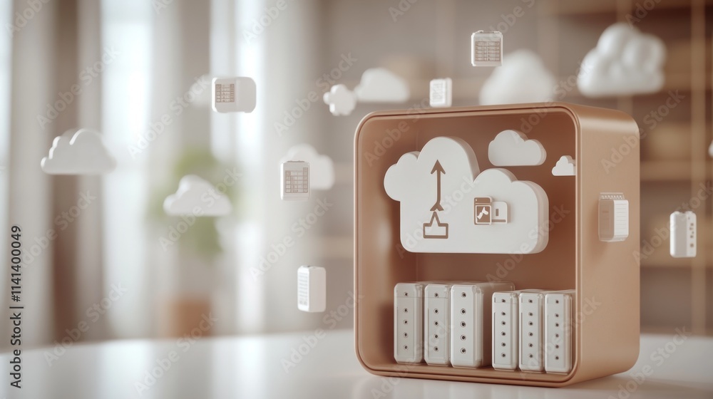 Poster 3d cloud storage box with data files.