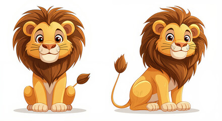 Fototapeta premium Adorable Cartoon Lions Illustration with Happy Expressions - Perfect for Children's Books and Animal-Themed Projects
