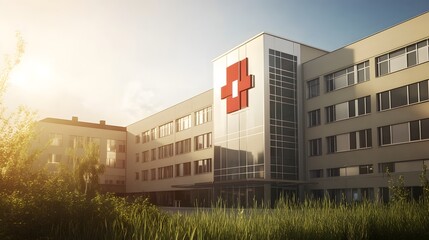 Fototapeta premium Modern hospital isolation ward exterior showcasing advanced medical facilities and compassionate care, emphasizing the importance of health infrastructure in safeguarding public well-being