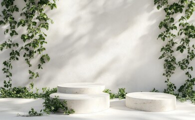 White platform with ivy.