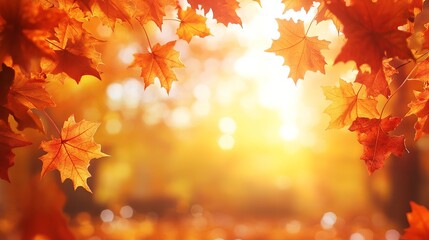 Fototapeta premium Vibrant orange fall leaves and maple trees creating a beautiful autumn scene