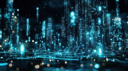 Fototapeta premium Cyberpunk Cityscape: A Futuristic Digital Metropolis