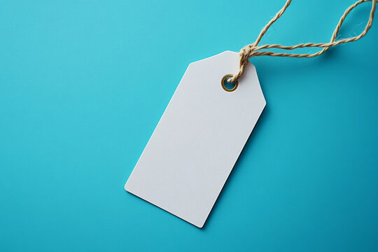 Blank gift tag on vibrant blue background for Valentine's Day celebration