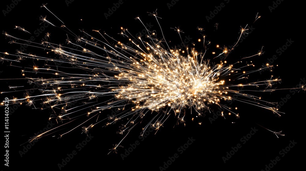 Poster sparkly light trails exploding on dark background.