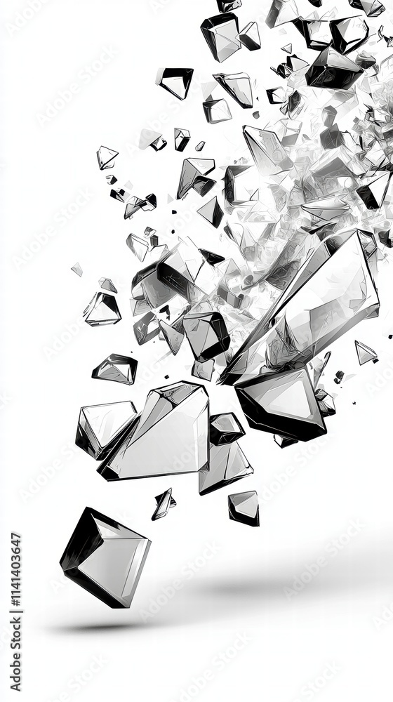 Poster exploding geometric shapes.