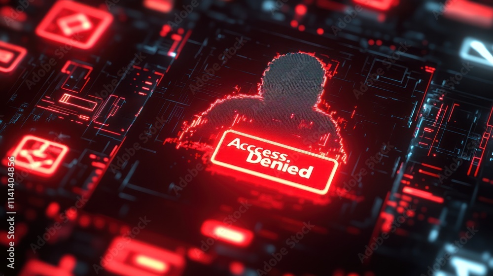 Poster access denied user icon with glowing red futuristic design.