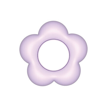 ぷっくりイラストの紫のフラワーデザイン、キュートなデコレーション素材です。3Dオブジェクトをレンダリングしたイラストです。 セット30_07