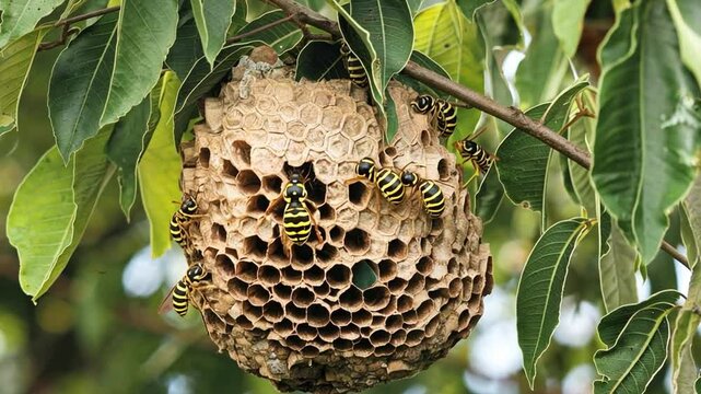 Close up of a wasp nest