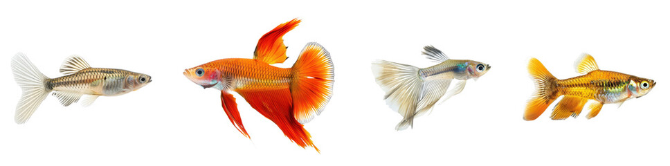 Fototapeta premium Collection of Colorful Variety of Freshwater Fish Swimming in Clear Water