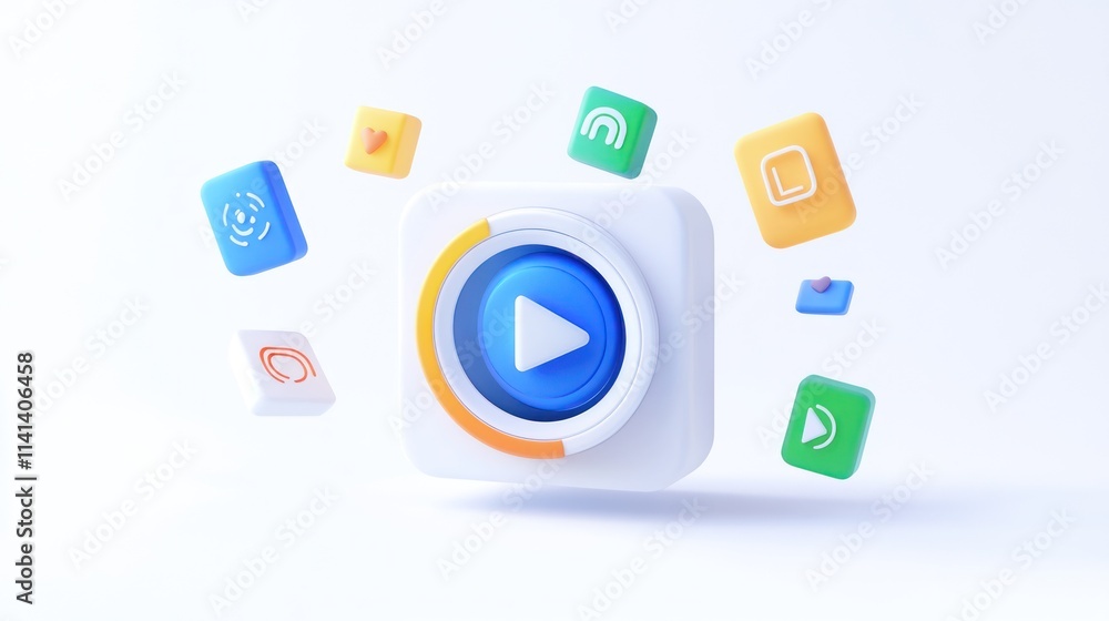 Aufkleber abstract play button icon with floating icons.
