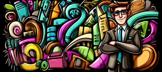 Confident man with colorful background.