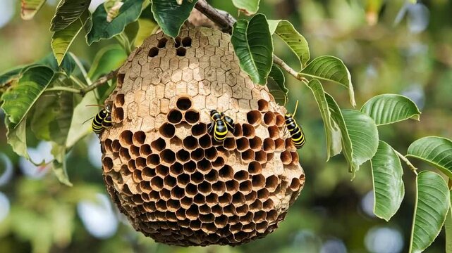 Close up of a wasp nest