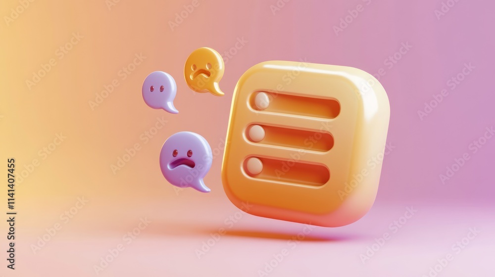 Poster sad chat icons with list in 3d rendered style.