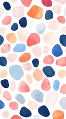 A vibrant pattern featuring colorful pebbles in soft hues of blue, pink, and orange.