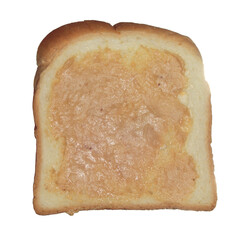 Slice of toast with peanut butter on it, cut out isolated
