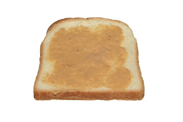 Slice of toast with peanut butter on it, cut out isolated