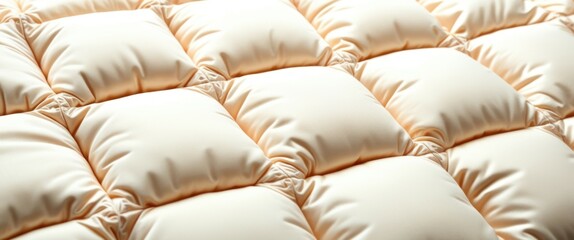 A close-up photograph of a quilted bedspread, showing the detailed stitching and texture of the fabric. The bedspread has a beige color with a soft, plush feel, and the quilting pattern is a classic d