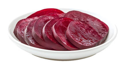 Beetroot slices on a white plate on a transparent background. isolated background.