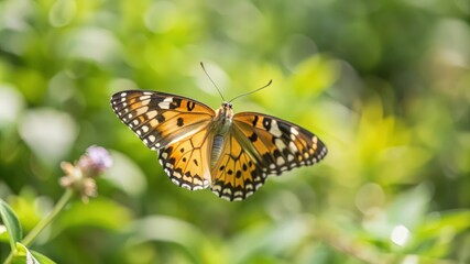 Fototapeta premium A Close-Up of a Butterfly with Orange, Black, and White Wings in Flight