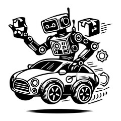  Robot Icon Hand drawn illustration black and white