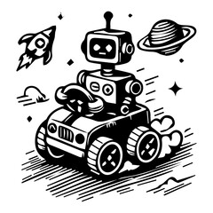 Robot Icon Hand drawn illustration black and white