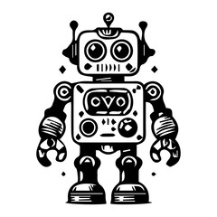  Robot Icon Hand drawn illustration black and white