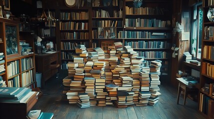 A Mountain of Books: A Captivating Library Interior