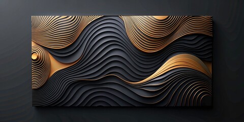 Black Modern Covers Template Design with 3D Wavy Striped Background for Flyers, Posters, and Business Cards - Abstract Topography and Paper Cut Shapes