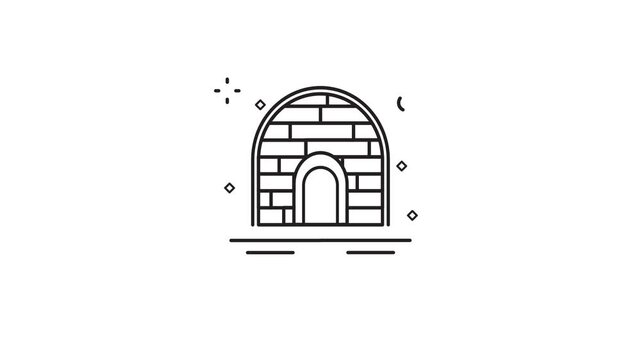 igloo house line art minimalist animation 2D video for winter concept , simple weather icon animated footage motion graphic illustration design