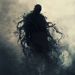 Fototapeta premium Dark Figure in Fog: A Surreal and Ethereal Masterpiece