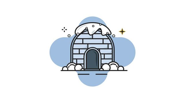 igloo house line color animation 2D video for winter concept , simple weather icon animated footage motion graphic illustration design