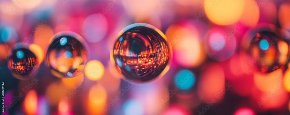 Poster colorful bokeh light reflections in floating