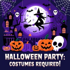 Halloween Party Invitation Witch Bats Pumpkins