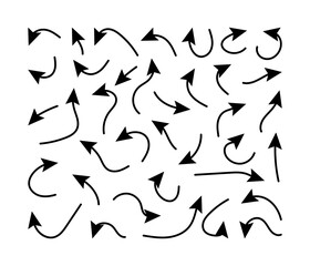 Hand drawn curve arrow set. Black doodle icons isolated on white background. Vector illustrations collection