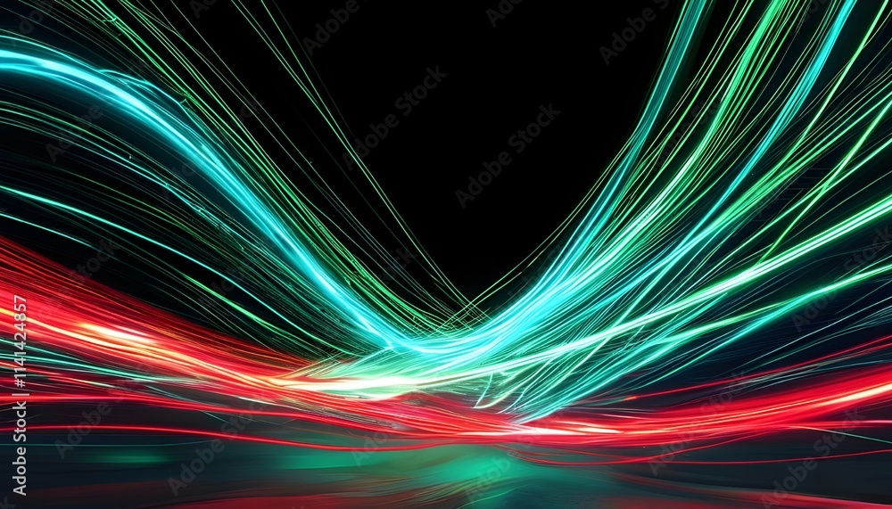 Poster vibrant fractal lines of light create an abstract wave pattern