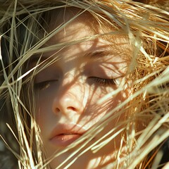 Sun-Kissed Beauty: Blonde Woman in Straw