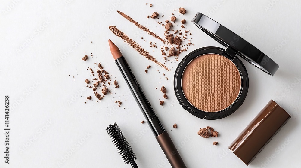 Poster visually striking arrangement of brow pencil and powder displayed with drawn brow strokes for a refi