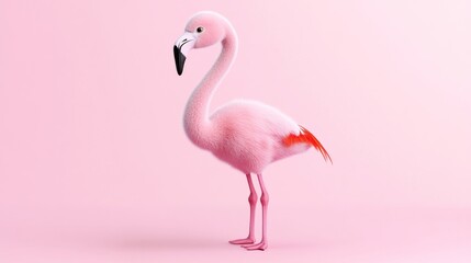 Fototapeta premium A cute pink flamingo standing against a soft pink background.