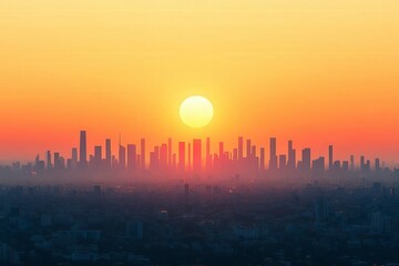 Fototapeta premium Sunset Over City Skyline with Warm Colors